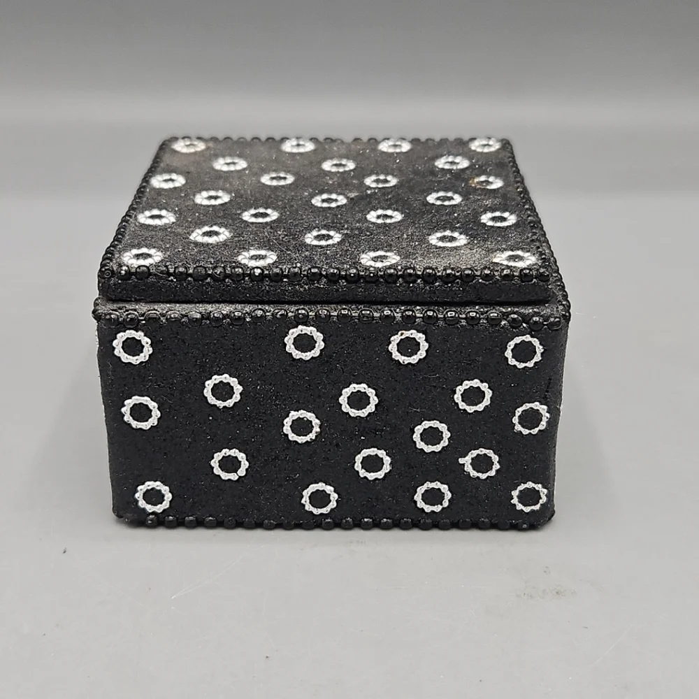 Vintage Black Glitter Trinket Box Jewelry Jeweled Beaded India Storage Sparkle